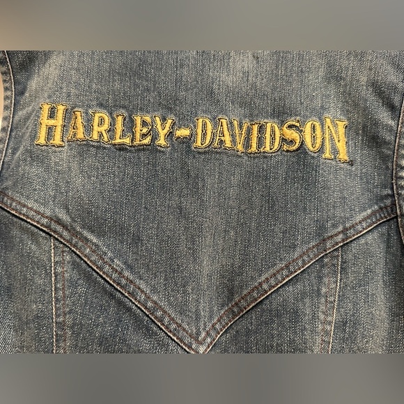Harley Davidson Embroidered Denim Vest Suede Lace Up Women’s Size XL - Picture 6 of 7